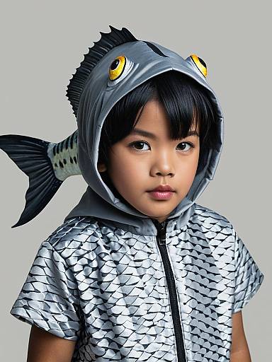 Realistic Boy in Fish Costume Portrait