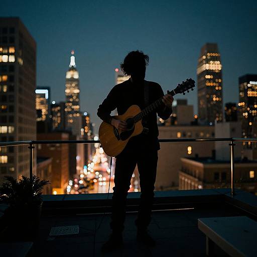 Silhouette Guitarist on NYC Rooftop