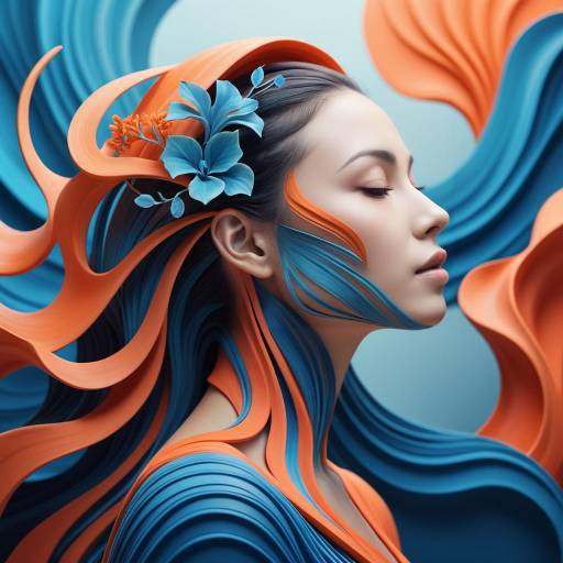 Surreal Woman Portrait with Abstract Waves