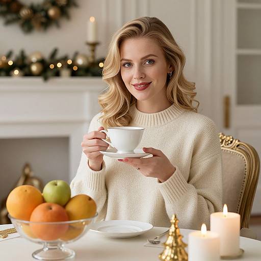 Cozy Holiday Moment with Blonde Woman