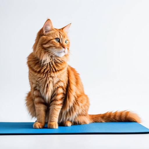 Fluffy Orange Tabby Cat on Yoga Mat