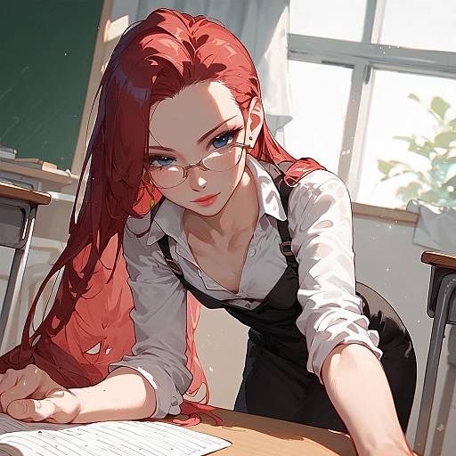 Seductive Anime Teacher in Moody Classroom