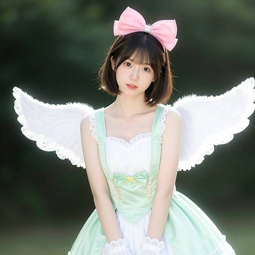 Winged Girl in Green and White Costume