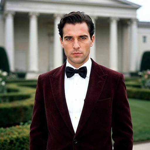 Elegant Man in Burgundy Velvet Suit