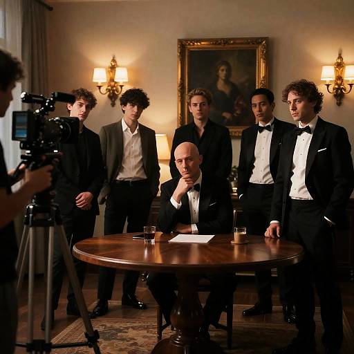 Gathering of Six in Dimly Lit Room