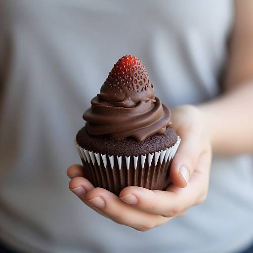 Woman Holding Chocolate Strawberry Cupcake
