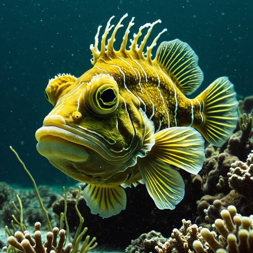 Close-up of Yellow Frogfish in Coral Reef