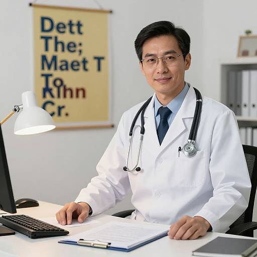 Doctor at Desk with Medical Tools