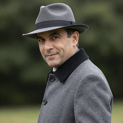 Middle-Aged Man in Gray Fedora and Coat