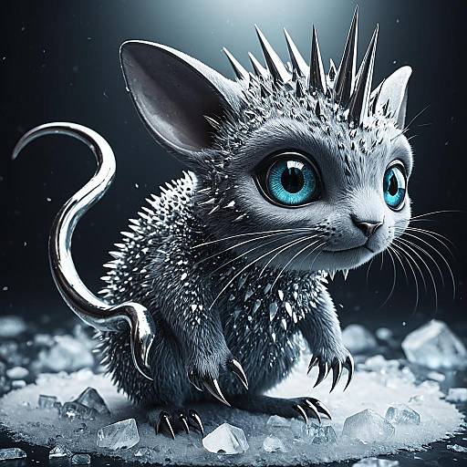 Hyper-realistic Silver Spiked Creature with Blue Eyes