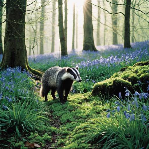 Badger in Bluebell Forest