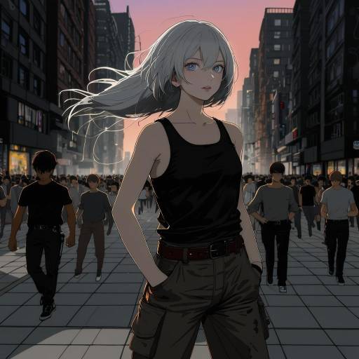 Determined Girl in Twilight City Scene
