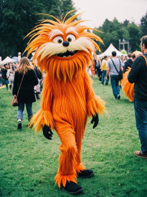 Person in Lorax Costume at Outdoor Festival