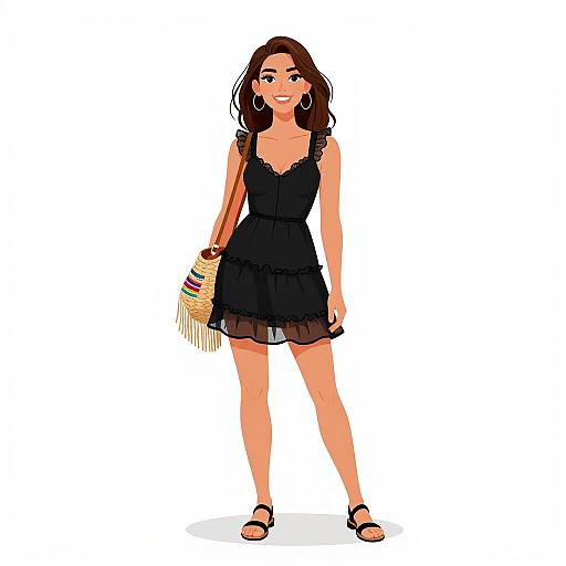 Smiling Woman in Boho Black Dress