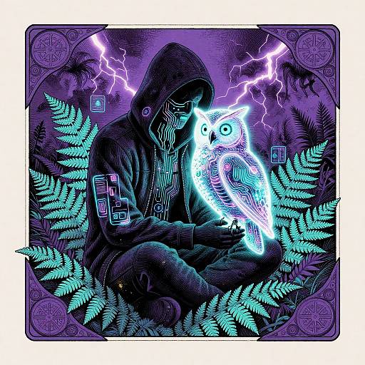 Neon Hacker with Mystical Owl