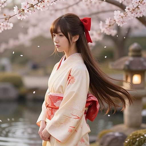 Elegant Asian Girl in Traditional Kimono