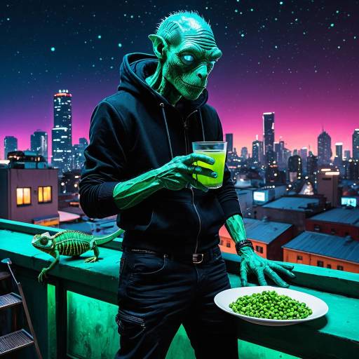 Cyberpunk Rooftop: Chameleon and Gaunt Man