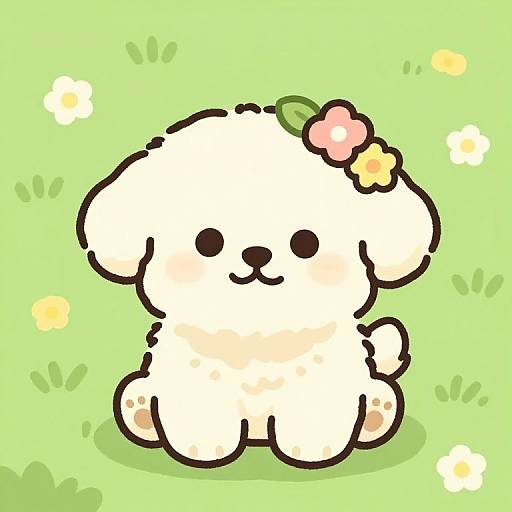 Chibi Puppy in Floral Meadow