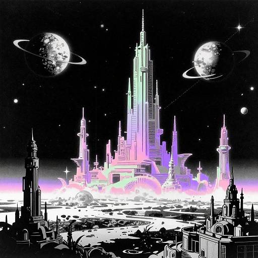 Retro Sci-Fi Neon City on Distant Planet