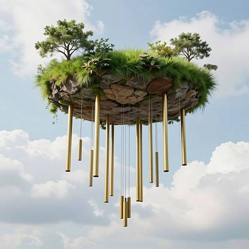 Floating Island with Golden Wind Chimes