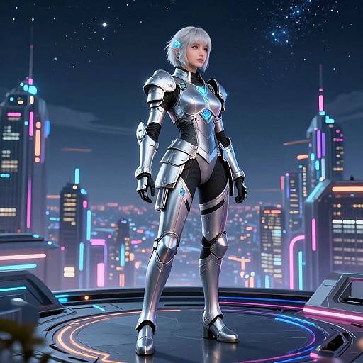 Futuristic Female Warrior in Silver Armor
