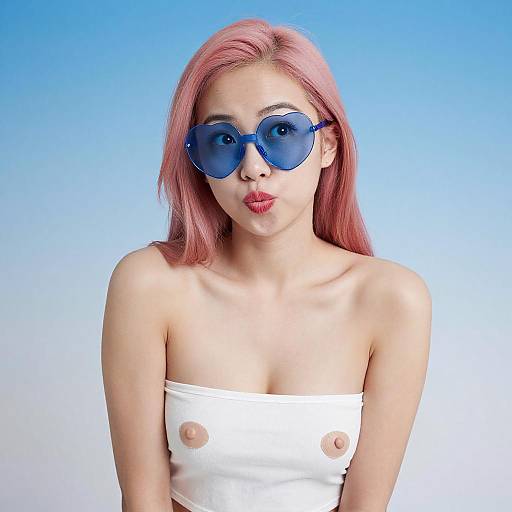 Stylish Asian Woman with Pink Hair