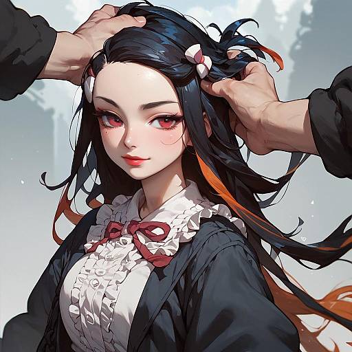 Nezuko Holding Head in Nature Scene