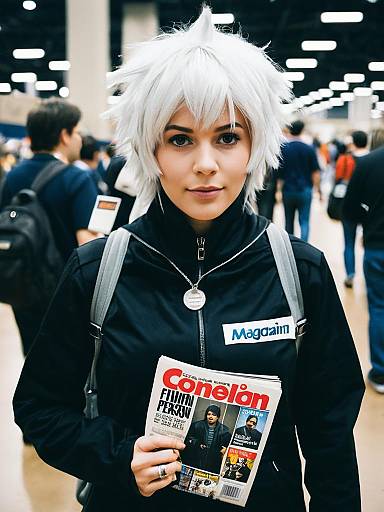 Cosplayer in Magazine Cover Costume at Convention