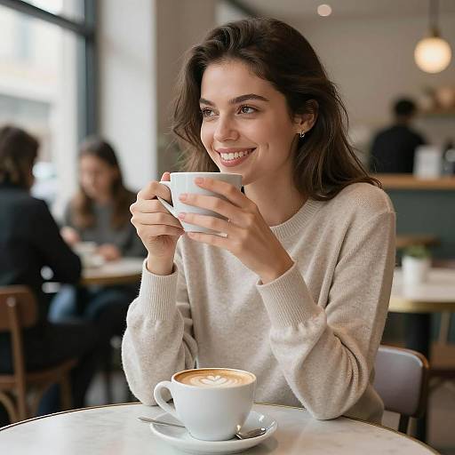 Charming Café Scene with Smiling Woman