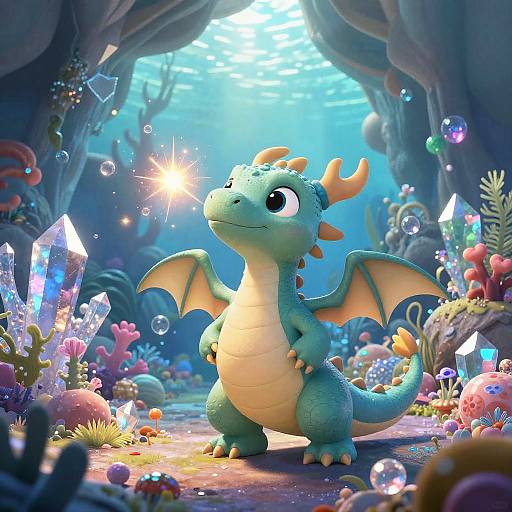 Adorable Baby Dragon in Crystal Cave
