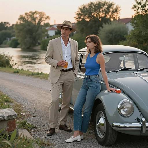 Vintage Beetle Encounter at Sunset