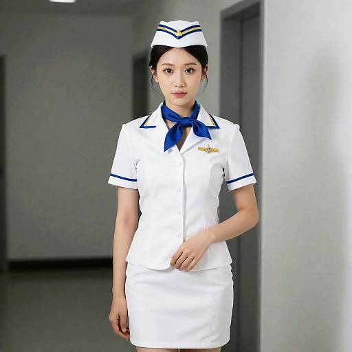 Woman in White Flight Attendant Uniform