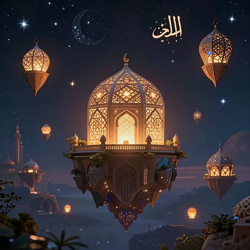 Mystical Islamic Floating Island Landscape