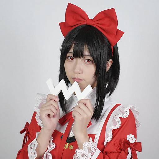 Asian Woman in Red White Cosplay