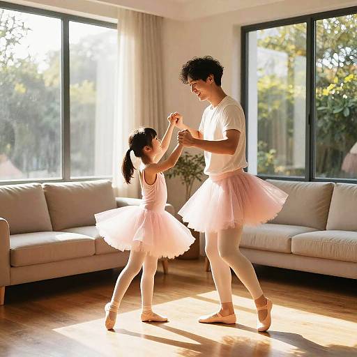 Father and Daughter Dancing in Pink Tutus