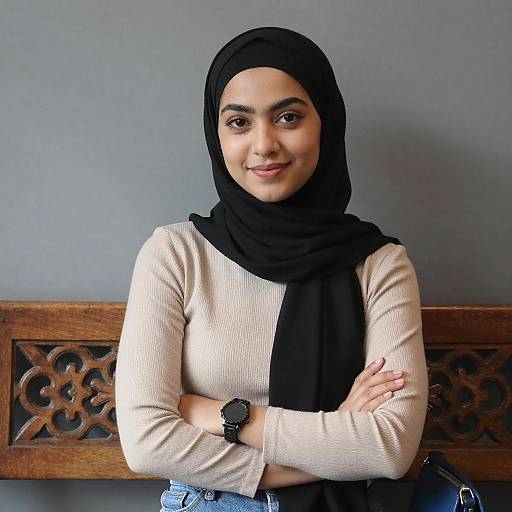 Young Woman in Black Hijab Sitting