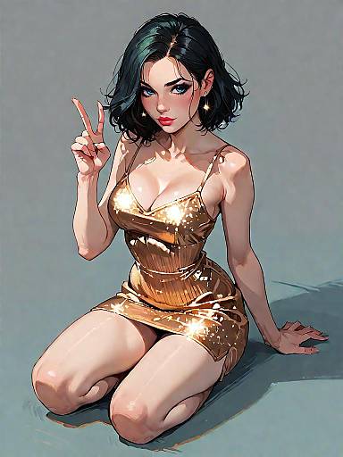 Stylish Woman in Gold Sequined Dress