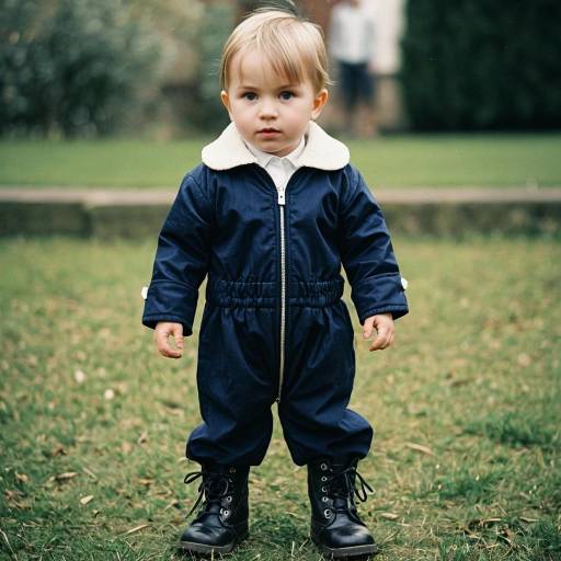 Young Boy in Navy Christening Romper Outdoors