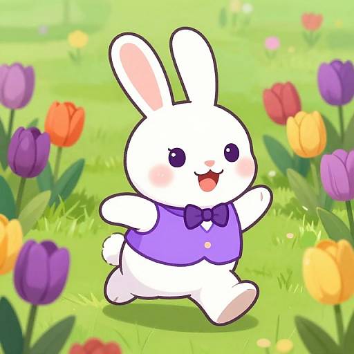 Joyful Bunny Hopping in Tulip Garden