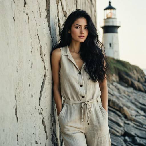 Woman in Beige Jumpsuit by Lighthouse