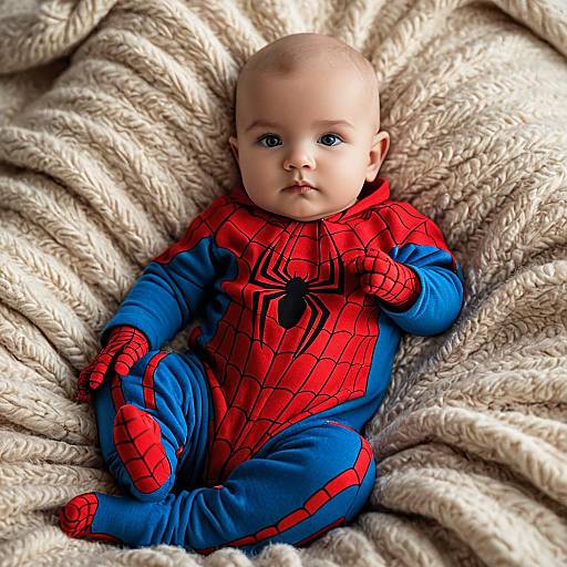 Baby in Spider-Man Onesie on Wool Blanket