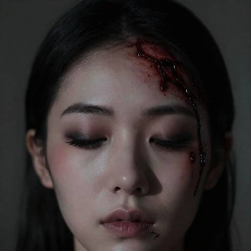 Dramatic Close-Up of Dark Makeup and Gore