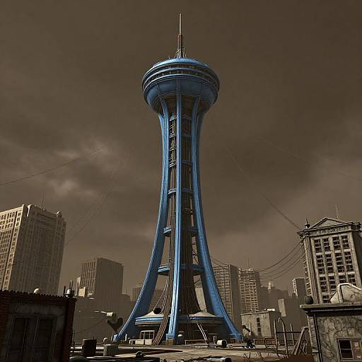 Futuristic Blue Ink Tower in Old City