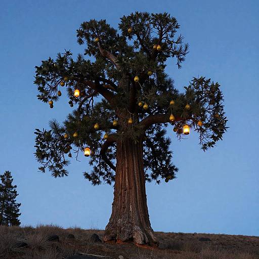 Towering Sequoia with Glowing Lanterns