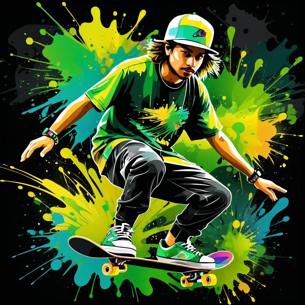 Dynamic Skateboarder in Colorful Graffiti Art