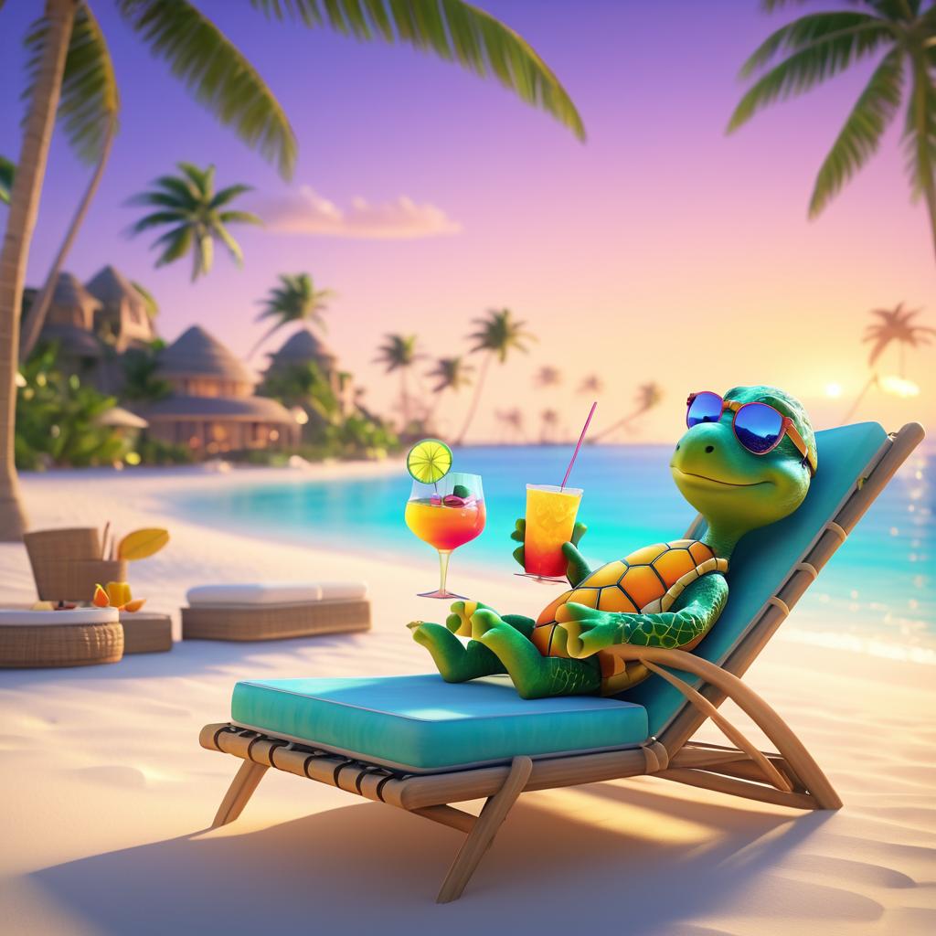 Tropical Turtle on a Beach Lounge Chair