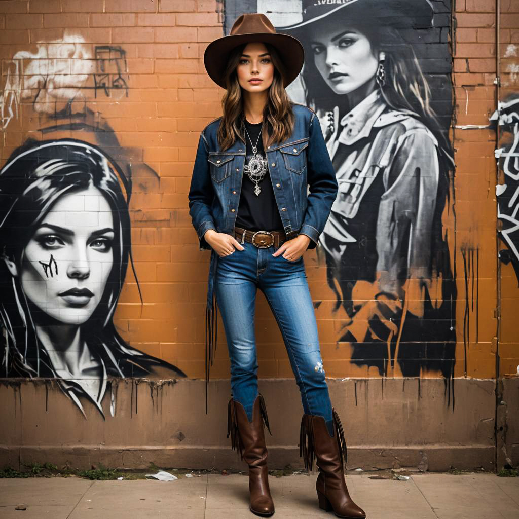 Bold Young Woman in Cowboy Chic Style