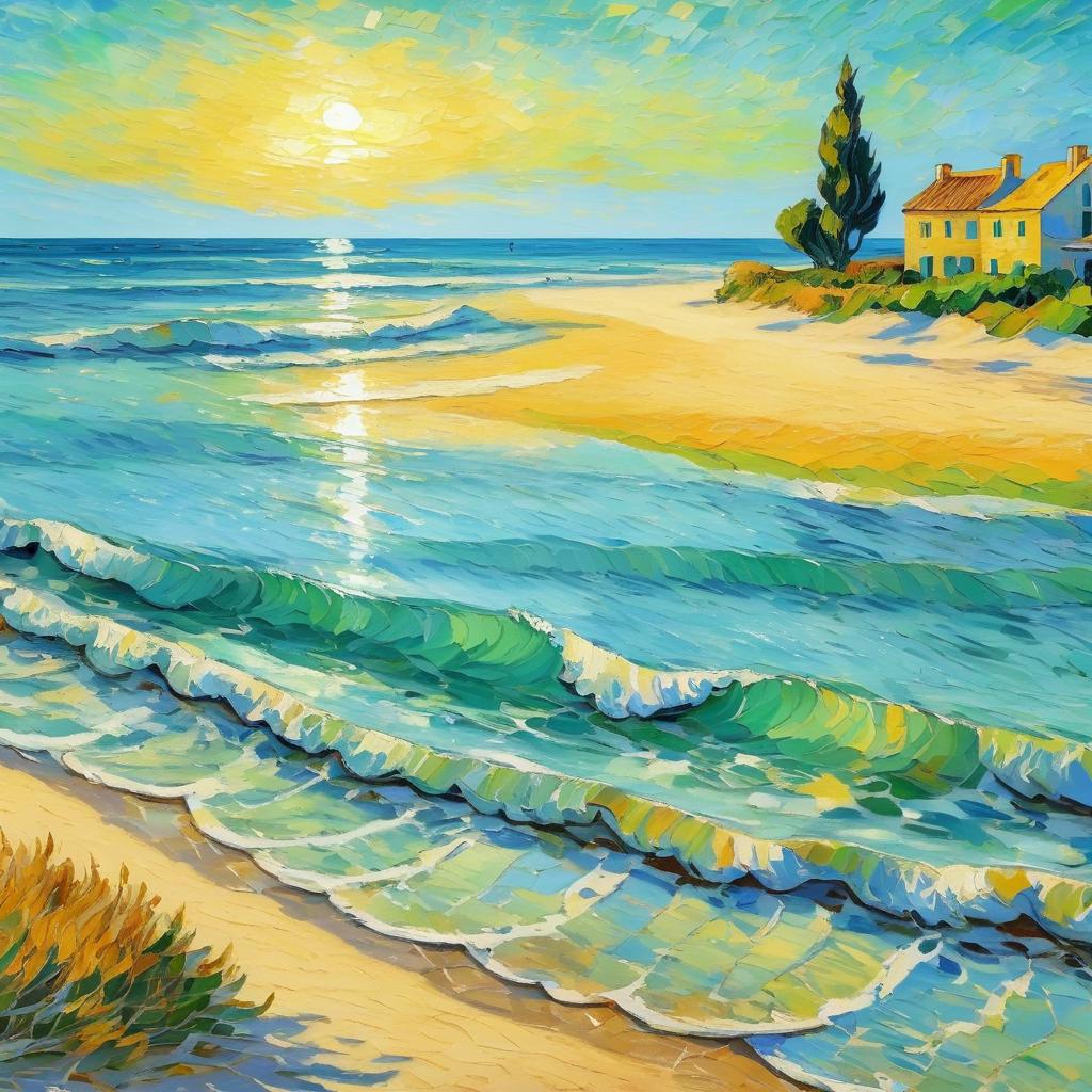 Serene Beach in Van Gogh Style