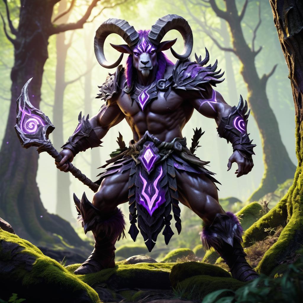 Epic Goatfolk Warlock in Ancient Forest