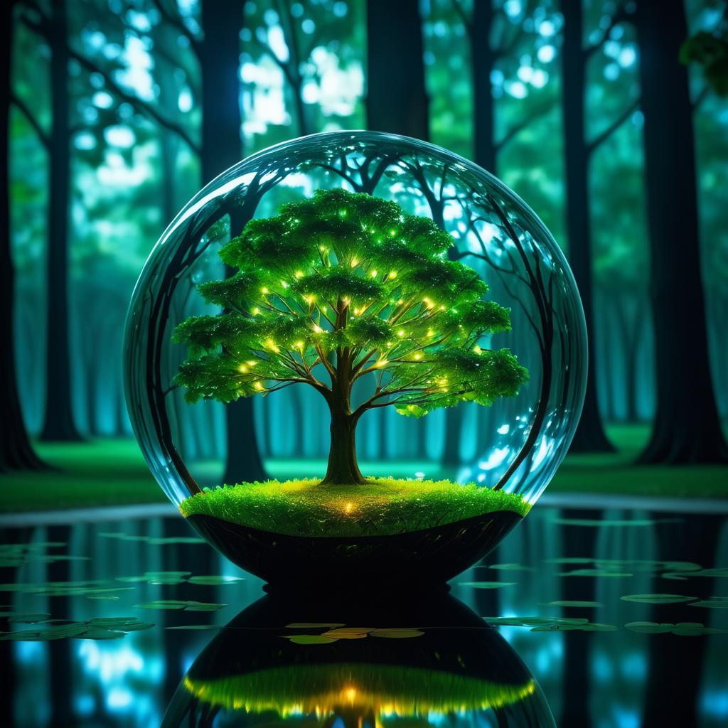 Cinematic Giant Tree in Glass Sphere